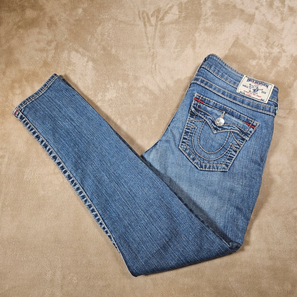 True Religion Skinny W Flaps Big T Jeans Blue Size 30 Vintage Y2K